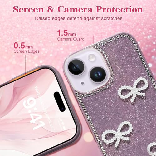 Image of DIZORO Compatible for iPhone 14 Cover 6.1, Luxury Diamond Cute with Bow Glitter Bling Case with Full Camera Protection Shockproof PC+TPU Glossy Shiny Back Cover Case for Girls Women (Lilac)