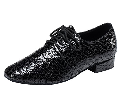 TDA Men's Fashion Comfort Lace-up Round Toe Black Leather Salsa Tango Ballroom Latin Modern Dance Shoes 10 M US