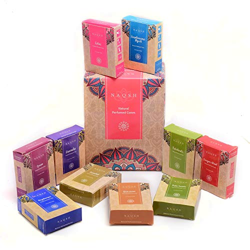 NAQSH Hand Rolled Incense Cones Scented Long Lasting Aroma for Positivity & Pure Air Meditation, Yoga, Aromatherapy, Relaxing & Refreshing (12, Natural Perfumed Cones)