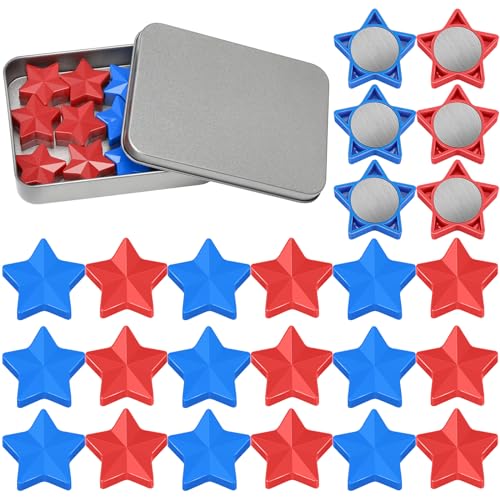 Wukong 24 Stück Magnete für Whiteboard, Blau+Rot Sterne Kühlschrankmagnete, Stark Magnete für Magnettafel, Schule, Seminare, Fridge, Schließfächer und Foto Ø 30 mm, 8mm Dicke