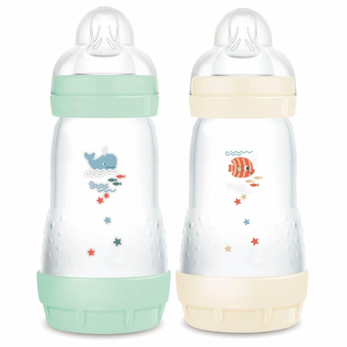Easy Start Anti-Colic Baby Bottle 2+ Months Medium Flow (2 x 260 ml) Mint + Cotton - Bottle to Reduce Colic and Discomfort of the Baby - Breastfeeding Friendly Pack of 2