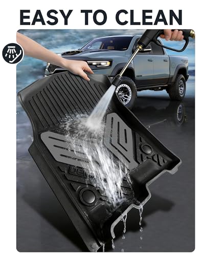 Image of Premium Color TPE Floor Mats for Ram 1500 Crew /Quad Cab 2019-2024 | Not Fit Classic or Vinyl Floor, Bucket /Bench Seats | All Weather TPE Custom Fit 1st Row Truck Liners | Titan Gray Wing Design