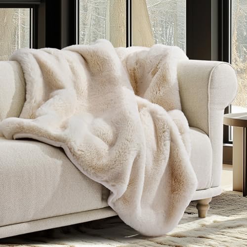 EVERGRACEHOME Luxury Soft Faux Chinchilla Fur Throw Blanket for C...