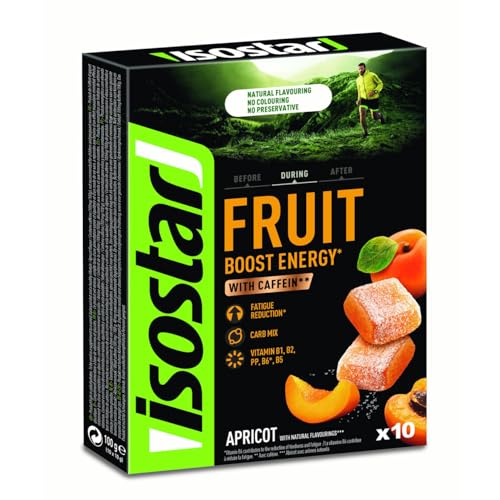 ISOSTAR – Energy Fruit Boost Aprikose – Fruchtpaste für Sportler mit Koffein & natürlichem Aroma – Verringert Müdigkeit – Ohne Farb- & Konservierungsstoffe – 10 x 10 g