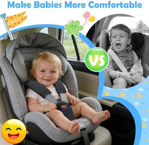 AZAMIA 3 Pcs Car Seat Stroller Straps Pads for Baby, Newborn Soft Shoulder Strap and Crotch Covers, Universal Shoulder Straps Pads for Car Seat, Pushchair, High Chair (Black) - 2