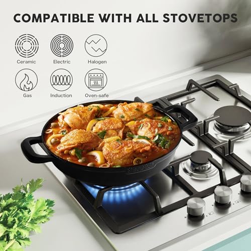 Image of Non-Stick Frying Pan /Skillet 11 inch, 3QT Tagine Pan,Cast Aluminum Pans with Lid, Stove /Oven-to-Table Cookware, Dishwasher Safe& Compatible with All Stovetops（Black）
