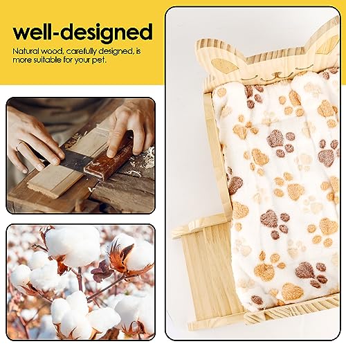 Image of Wooden Guinea Pig Bed with Mat 13.5IN X 9.3IN Detachable Hideout with Stairs Small Animal Cute Warm Habitats for Hamsters Ferret Bunny Sleeping Hiding