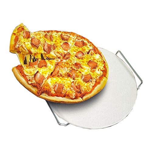 Cordierit Plaque en pierre pour pizza, pizza, pain, jusqu'à 800 °C, Ø 33 cm, avec armature avec poignées