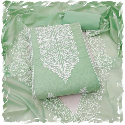 Image of Women's Heavy Cotton Embroidery Panel Work Unstitched Salwar Suit Dress Material With Cotton Work Dupatta