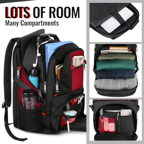 Image of YOREPEK Large Capacity Water Repellent Laptop Travel Backpack, with Pockets with USB Charging Port and Headphone Hole Fits 17.3 Inch Laptop, MacBook (Red)