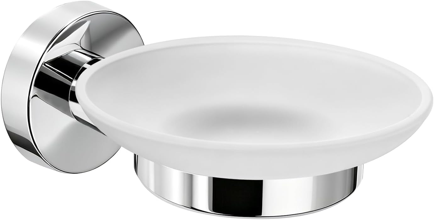 Stainless Steel Wall Mounted Soap Holder with Frosted Glass Dish, Soap Dish Rack for Bathroom, Kitchen and Washroom(Silver)