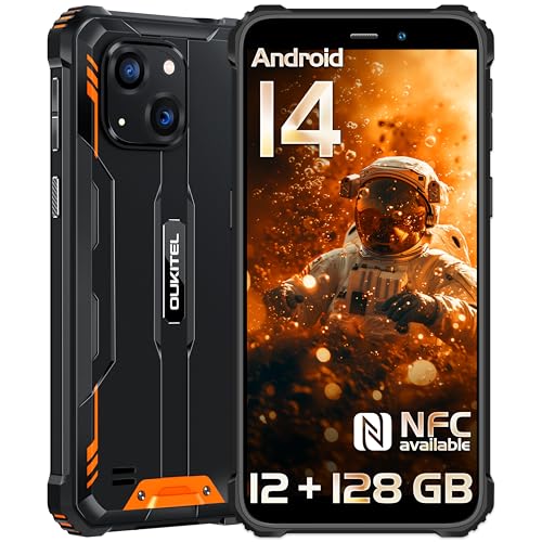 OUKITEL WP32 Rugged Smartphone Unlocked - 12GB RAM+128GB ROM/1TB Rugged Phone Android 14, 6300mAh Battery, 20MP+5MP Cell Phone, 6.0" Screen, 4G Dual SIM, IP68/IP69K, NFC,OTG,GPS,T-Mobile, Orange