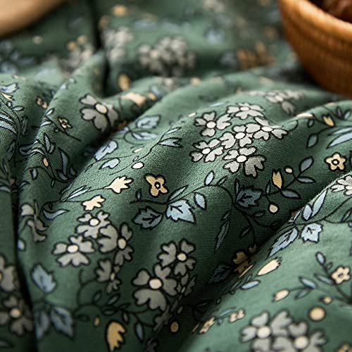 VM VOUGEMARKET Green Flower Duvet Cover Sets Queen Size,Jersey Cotton Bedding Set (1 Duvet Cover + 2 Pillow Shams) Chic Garden Style Girls And Boys Comforter Cover with Zipper Closure