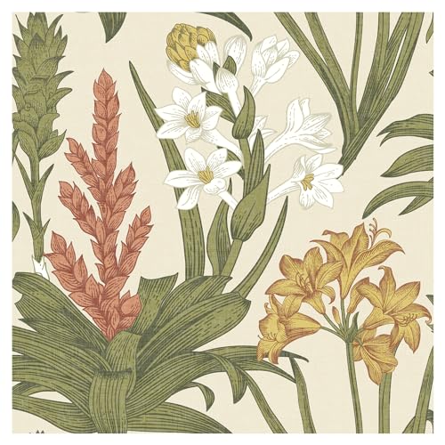NuWallpaper Linen and Olive Blooming Villa Peel and Stick Wallpaper, NUS6097