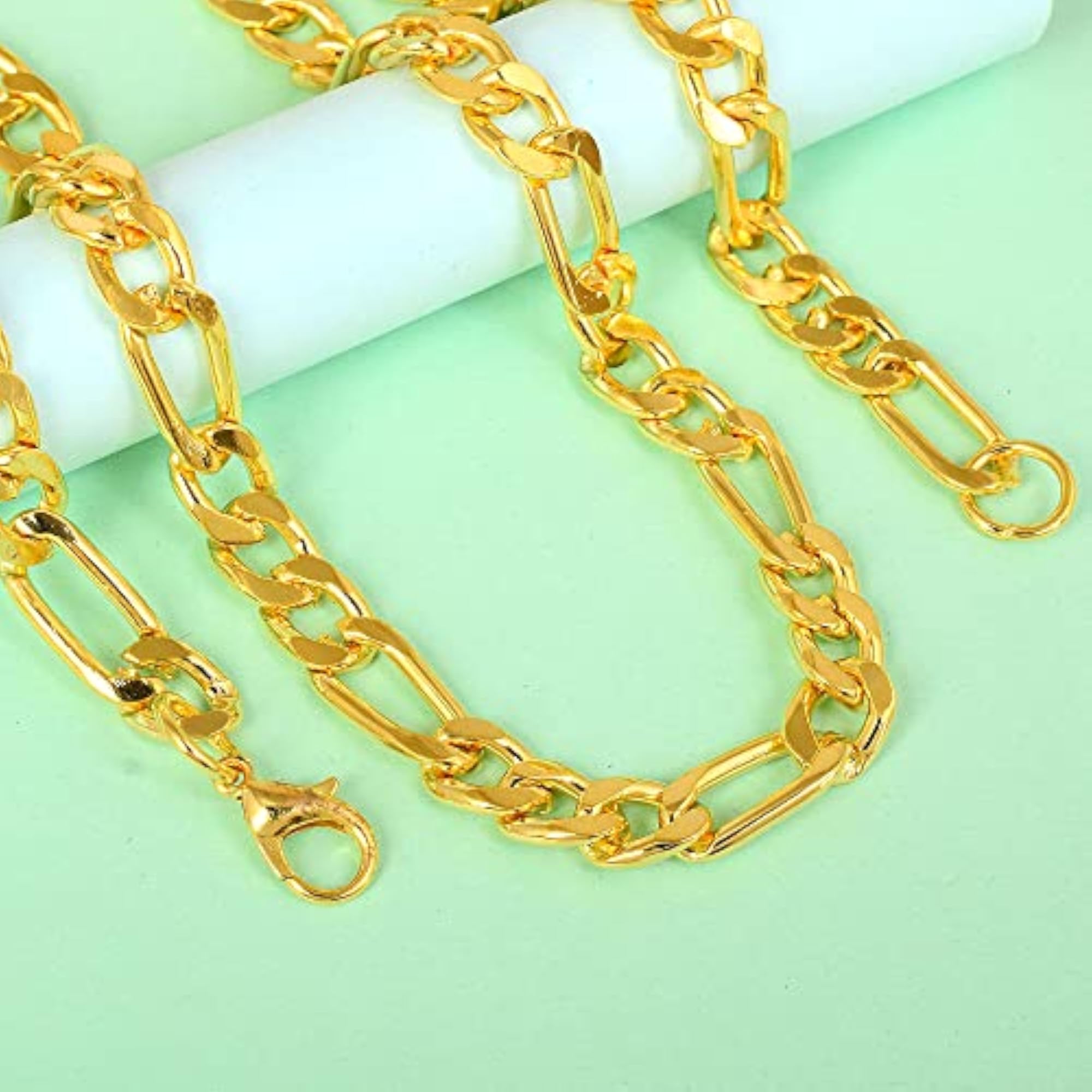 Men's Gold Plated Flat Interlinked Necklace Chain, 24 Inch