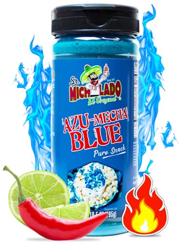 Mexgrim Blue Fuego Powder Dust, Mr.Michelado Tasty Hot Chilli Lime 285g - Perfect For Potato Chips, Wing Seasoning, Popcorn, Corn, Fruit & Chamoy Pickle Kit.Polvo De Fuego Azul