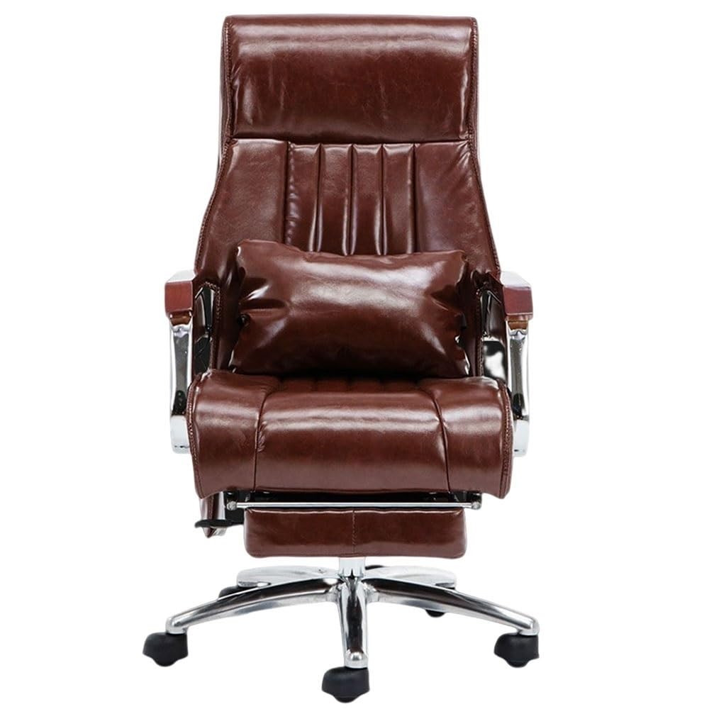 HTTGDGDH Genuine Leather Executive Office Chair - Reclining Boss Chair With Adjustable Lift Swivel & Ergonomic Design For Home & Office Comfort,