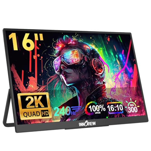 Image of InnoView 16 inch 240Hz Portable Monitor 2K 2560x1600 100% sRGB Portable Gaming Monitor Laptop Monitors Built-in Speakers 180 Adjustable Type-C HDMI Laptop Screen Extender for Surface Pro PS5 Switch Xbox