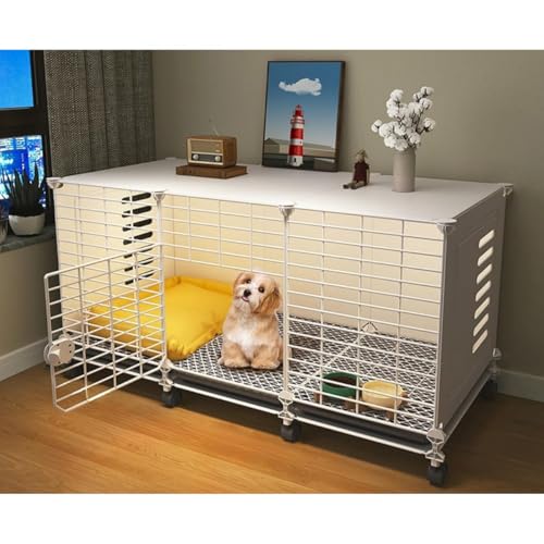Dunuiov 犬ケージ ペットサークル ベーシック ペットケージ ペットハウス トレイ付きでお手入れ簡単 大容量 簡単な組み立て ペットゲージ 犬 サークル 中型犬 小型犬用ゲージ 屋根と車輪付き 屋内および屋外での使用に適しています (109*37*5