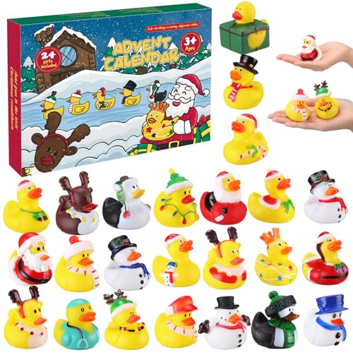 Enten Adventskalender 2025, 24 Tage Weihnachts Countdown Rubber Duck, Badeenten für Mädchen Jungen, Gummiente Adventskalender Weihnachtsdekoration