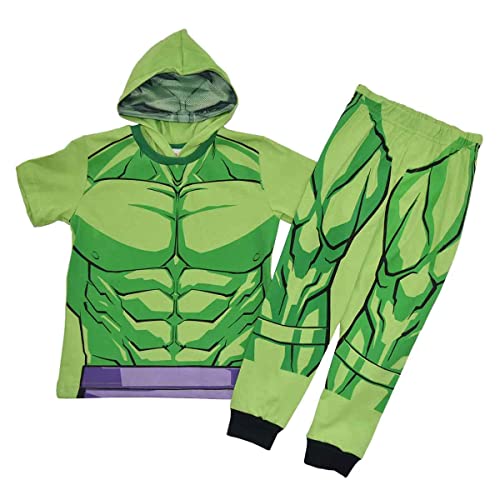 La mejor comparación de Pijama para Niño los más recomendados. 47 Marvel 2PJAV01 Conjunto de Pijama Playera Capucha y Pantalón de Algodón M/C Hulk para Niño, Verde, 4