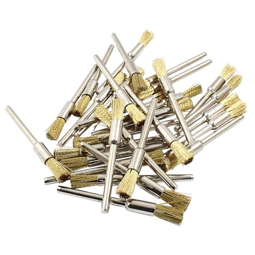 Image of 30Pcs Copper Wire Cleaning End Brushes Pen, 2.3mm Mandrel Brass Wire Bushes Set, Rust Paint Removal Bits Polishing Rotary Tool Accessories, 1 /5 inch x 3 /32 inch