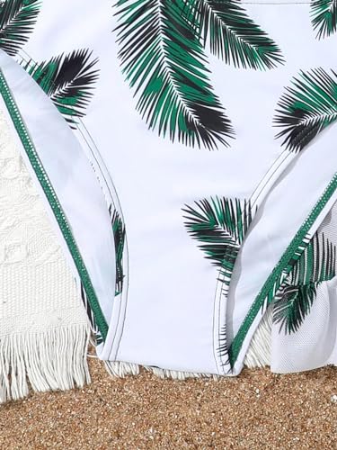 Image of WDIRARA Girl's 3 Pieces Tropical Print Bikini Swimsuit Bathing Suit with Ruffle Hem Beach Skirt Green 12 Years