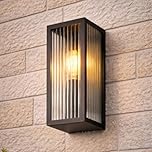 CGC Lighting Outdoor Outside Wall Light Mains Power Security Porch Garden Decorative Lamp Fixture Bevelled Glass Coach Lantern (Black Large)