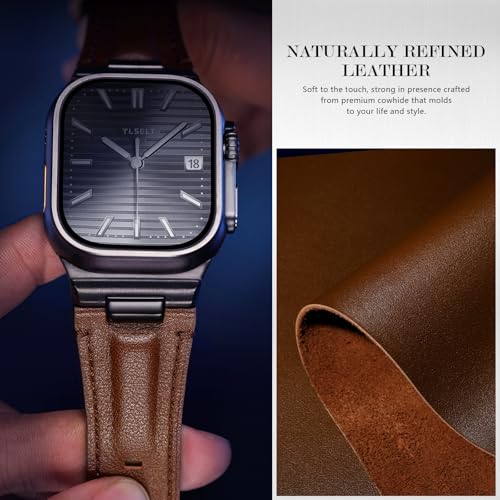 Image of Leather Band for Apple Watch Ultra 3 /Ultra 2 Bands 49mm 46mm 45mm 44mm, Top Genuine Leather Designer Replacement Strap for iWatch Ultra 3 2 1 SE series 11 10 9 8 7 6 5 4 3