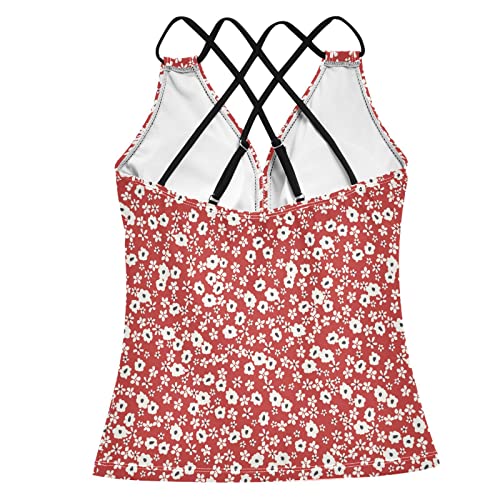 Allover Graphic Floral Tankini Tops For Women, Swimsuits Tops V Neck Swim Tank Tops #TOP4