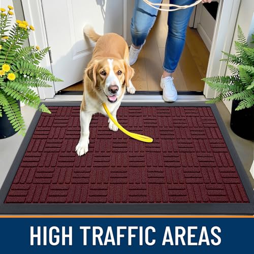 Image of OLANLY Front Door Mat Outside Entrance 59x23, Absorbent, Heavy Duty Sturdy Natural Rubber Doormat Indoor Outdoor, Non-Slip, Stain and Fade Resistant, Low Profile Floor Mat for Entryway, Burgundy
