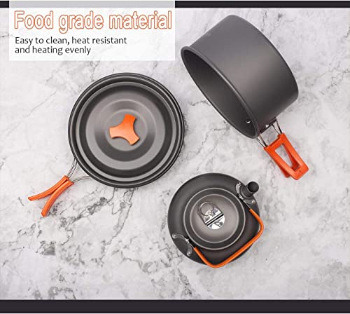 OVERMONT Camping Kochgeschirr Set Outdoor Geschirr Set Kochtopf Set Grillgeschirr Picknick Topf mit Kaffeekanne Teekanne Aluminium