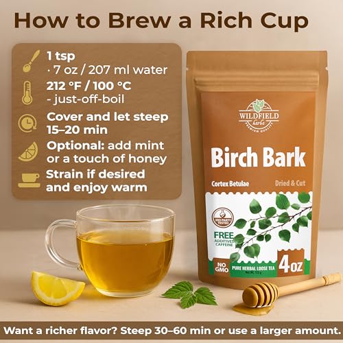 Image of 4 oz. Birch Bark Herbal Tea (Betulae Gemmae) - 113g Dried Birch Bark Herb Tea Corteza de Abedul