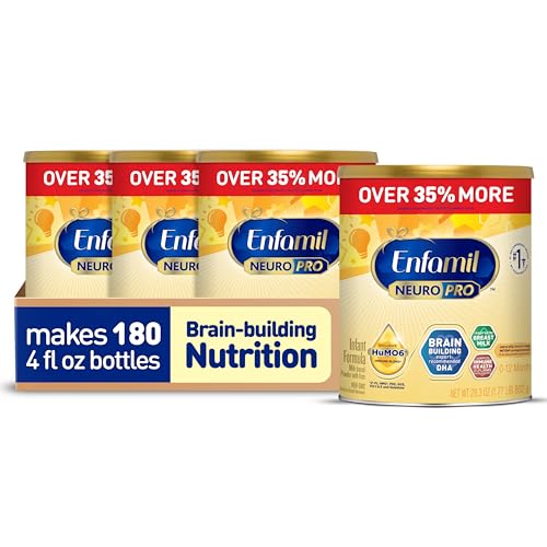 Image of Enfamil NeuroPro Baby Formula, Brain and Immune Support with DHA, Iron and Prebiotics, Infant Formula Inspired by Breast Milk, Non-GMO, Powder Can, 28.3 Oz (Pack of 4)