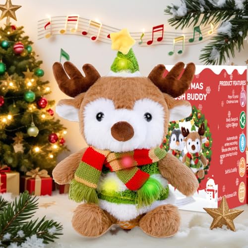MIAODAM Christmas Stuffed Animals Reindeer&Penguin Interactive Plush Toy,Singing 10 Songs&Repeats Voices, Funny & Cute Christmas Plush, Perfect Festive Gift for Kids, Adults&Holiday Decoration