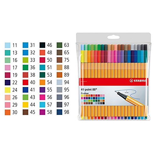 Caneta Ponta Fina – STABILO point 88 – Estojo com 40 unidades – Em 40 cores