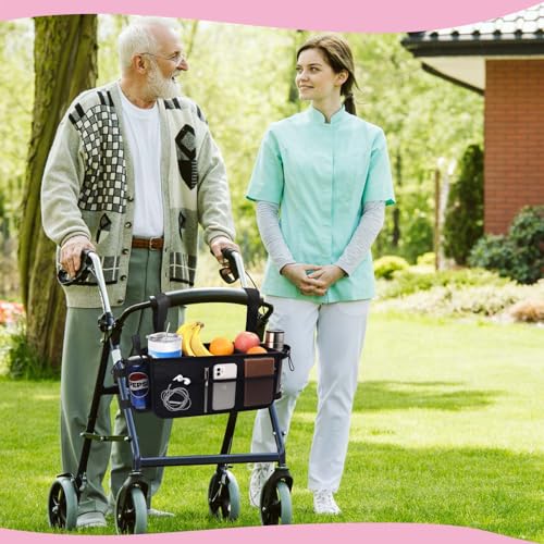 Image of Upgraded Rollator Basket Foldable Rollator Walker Storage Bag with Cup Holder for Seniors with Big Capacity,Never Tipping Over and Easy to Use,Best Present for Family