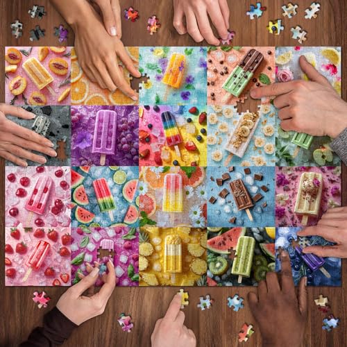 Rompecabezas Rainbow Popsicle para Adultos 1000 Piezas, Collage de Helados de Frutas de Verano, Tema Colorido de Postres miniatura 6