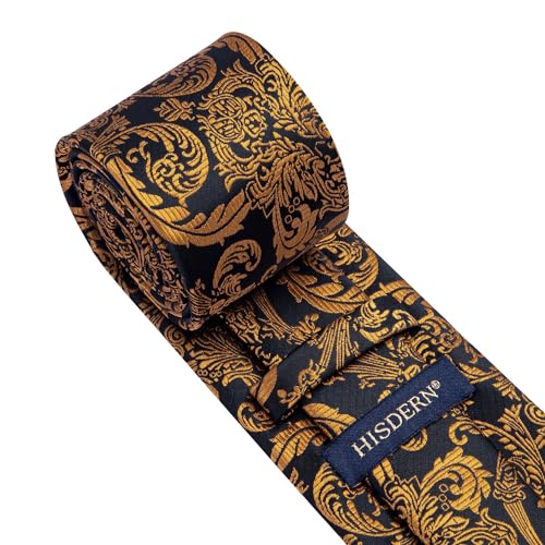 Image of HISDERN Ties for Men Paisley Tie and Pocket Square Woven Classic Floral Mens Ties Handkerchief Set Wedding Party Necktie