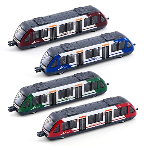 Crelloci 4 Pack Bullet Train Set, Linked High Speed Lotomotive Toy Train, Connectable Model Car, Sliding Wheel Railway Cars Vehicle Set with Front & Rear Couplers, Gift for Kids Boys Ages 3+