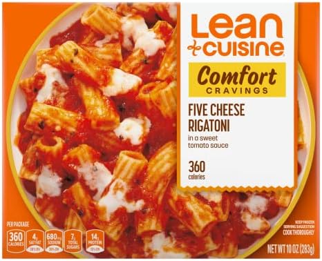 Lean Cuisine Frozen Meal Five Cheese Rigatoni, Comfort Cravings Microwave Meal, Meatless Pasta Dinner with Cheese and Marinara Sauce, Frozen Dinner for One