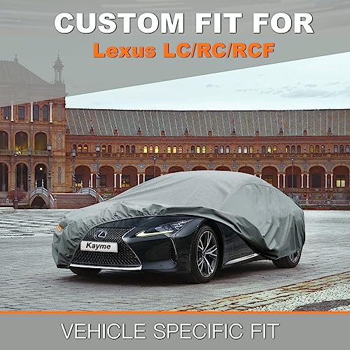 Image of Kayme Heavy Duty Car Cover Custom Fit Lexus LC500 LC500h RC200t RC300 RC350 RCF, Waterproof All Weather for Automobiles, Full Exterior Covers Sun Rain UV Protection