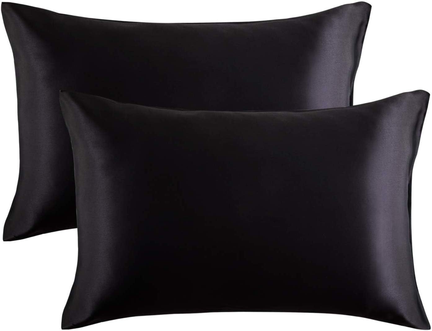 Bedsure Satin Pillow Case Standard 2 Pack Black Pillowcase for Hair
