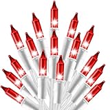 Holiday Essence 100 Red Christmas Lights White Wire 20.6 Feet Long String Lights Set for Outdoor Indoor Décor Valentines Day Wedding Halloween Christmas Trees Lighting Decorations UL Certified