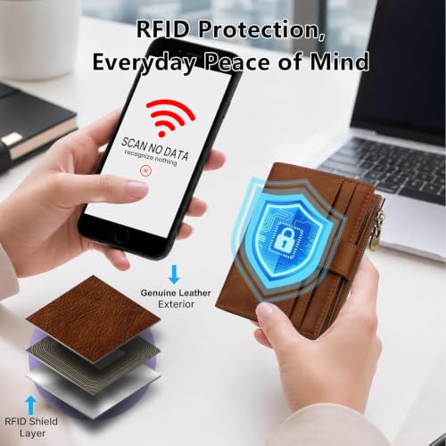 Image of Leather Wallet Women,RFID Blocking Small Wallet for Women Bifold Compact Slim Card Holder Wallet With Zipper Coin Pocket(Deepbrown)