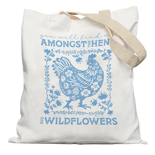 APJYM Chicken Lover Gifts Tote Bag, Chicken Mom Lady Farmer Gifts Canvas Tote Bags for Women, Farmhouse Farm Animal Rooster Hen Reusable Grocery Shopping Bag