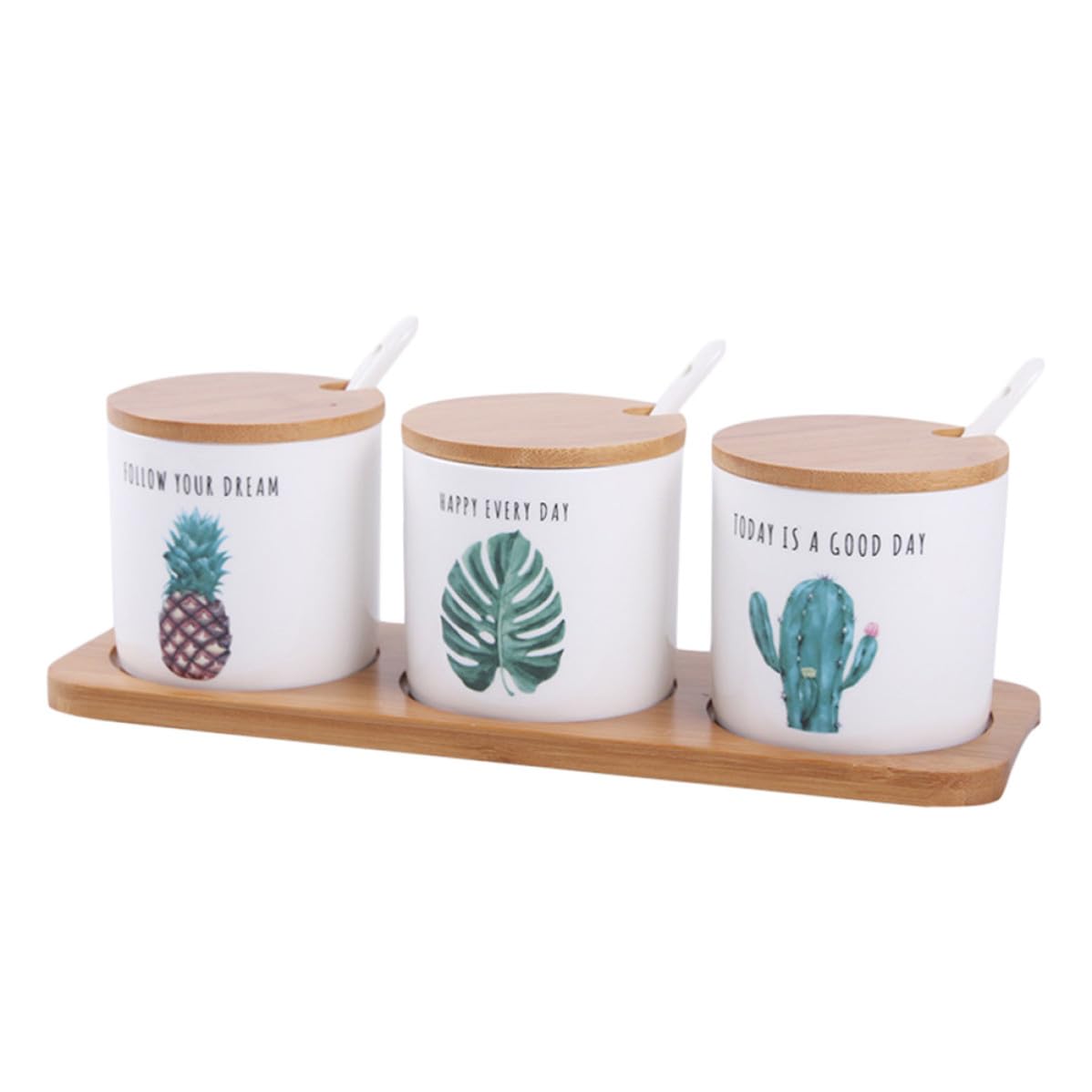 VICASKY Barattolo Ceramica Nordico Verde, Set Tre Pezzi con Coperchio