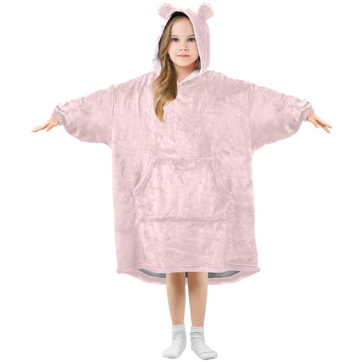 Różowa szachownica dziecięcy koc do noszenia bluza z kapturem oversize bluza koc sweter abstrakcyjny wzór w kratkę dla chłopców i dziewcząt w wieku 3-14 lat