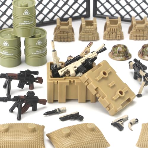 Image of Military Weapon Pack Building Blocks Toy Set Gear Kit for Army Men Figure | Desert Camouflage Combat Suit Tactical Equipment Accessories Piece for Kids Ages 4+
