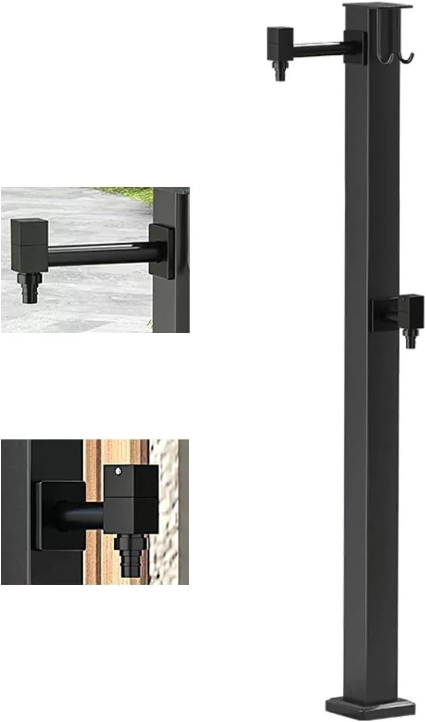 LXXW Outdoor Faucet Water Column Outdoor Water Column Fountain, Freestanding Irrigation Post with 2 Spigots & Hooks